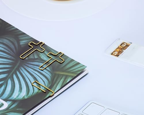 Penta Angel Cross Shape Paper Clip Book Page Mark 30Pcs Small Metal Bible Christian Page Markers Journaling Paperclips for Men Women Christmas Easter Gift (Gold Cross-30)