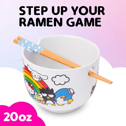 Silver Buffalo Sanrio Hello Kitty & Friends, Ramen Bowl w Chopsticks, 20oz - color: Hello Kitty and Friends Rainbow, size: 20 Ounces (No Spoon)
