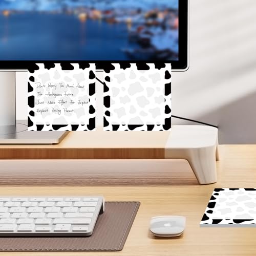 Cute Sticky Notes 3 x 3 in, 2 Pack Self Stick Note Pads with Fun Patterns, Strong Adhesive Memo Pads for Office School Home, 80 Sheets per Pad Cow Print - color: Cow Print