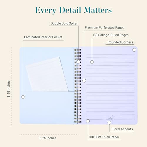 Happy Hoos® Aesthetic Spiral Notebook - 6.25" x 8.25" College Ruled Journal Notebook - Hard Cover Writing Journal for Work, School, Travel, More - Floral Notebook 8 Seasonal Designs (Winter Bliss) - color: Winter Bliss