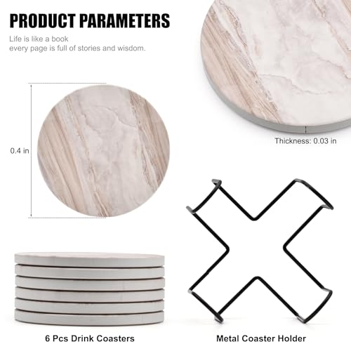 6Pcs Absorbent Coasters Set with Holder,Ceramic Drink Coaster,4 in（A1） - color: Marble Style