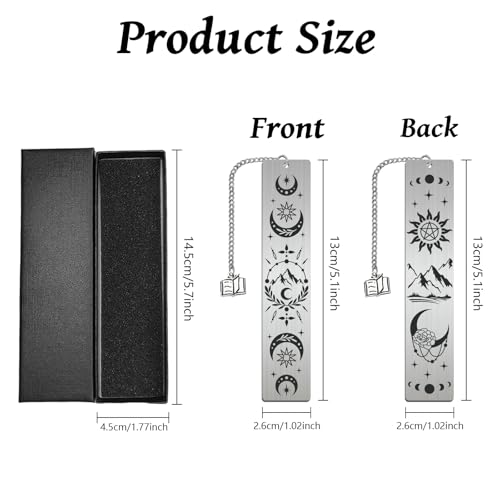 Peacoblue Moon Phase and Mountain Metal Bookmark, Book Mark for Readers - style: Moon Phase And Mountain
