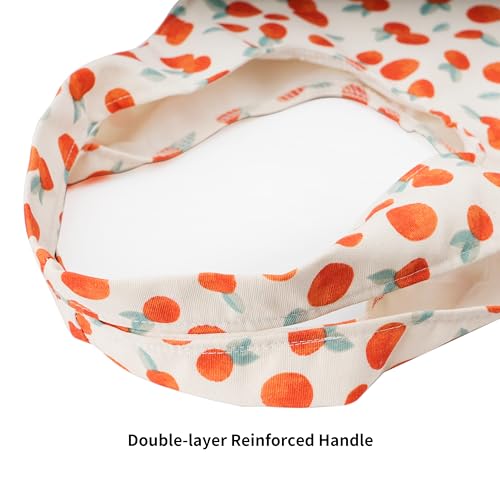 REDSINDA Canvas Tote Bag, Large Capacity Shoulder Bag with Inner Pockets, Foldable Shopping Bag - color: Orange Fruit