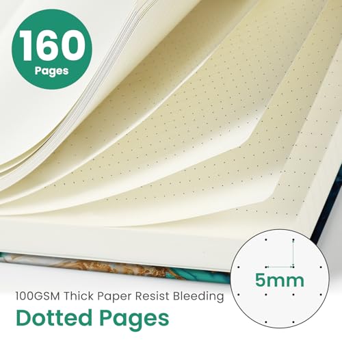 Taja Pretty Dotted Journal for Women, Aesthetic Hardcover Leather Journal - color: R-Emerald Shores, size: B-Dotted