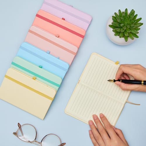 Laumoi 12 Pieces Small Notebooks A6 Pocket Journals 3.5 x 5.5 Inch Small Leather Notebook Mini Ruled Lined Journal with Elastic Band Pen Holder Page Marker Ribbons (Macaron Colors) - color: Macaron Colors
