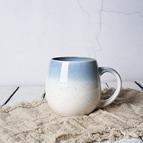 Bosmarlin Large Ceramic Coffee Mug, 21 Oz, Round Big Tea Cup, Dishwasher and Microwave Safe, Egg Shaped Mug, Reactive Glaze (Blue) - color: Blue