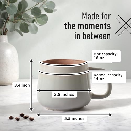 Ava Nord Large Stoneware Ceramic Coffee Mugs Set of 4 | 16 oz | Sage Ash - color: Sage Ash, size: 16 Oz