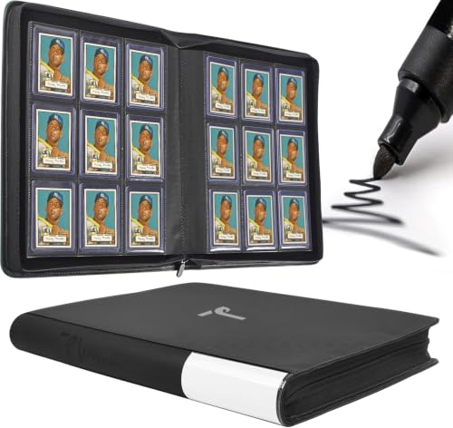 Top Loader Binder 9 Pocket, Holds 360+ Cards in 3" x 4" Toploaders, Ringless 20 Double-Sided Sleeves, Side-Loading, Spine Label with Maker Pen Toploader Binder for TCG, MTG, Sports Cards - color: Black, size: 9-Pocket, Holds 360 Cards