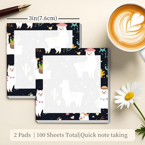 Sticky Notes 3x3 Inches, Cute Self-Stick Note Pads, Funny Memo Pads, Easy to Post Sticky Notes for Office, Home & Notebook Cute Llama Cactus - color: Cute Llama Cactus