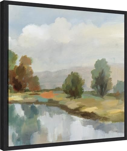 Amanti Art Framed Canvas Wall Art 22x22 River and Clouds III by Silvia Vassileva, Framed Wall Art Canvas, Landscapes Artwork, Modern Decor, Medium Poster Painting for Living Room, Bedroom, Bathroom, - color: Sylvie Black, size: 22"L x 22"W