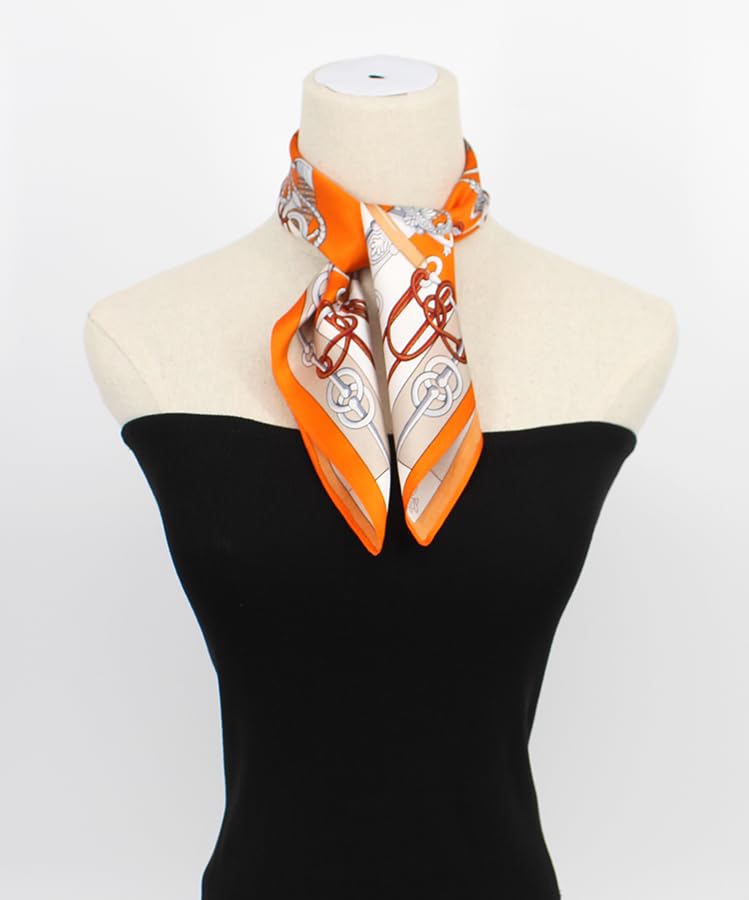 ANDANTINO 100% Mulberry Silk Scarf -21” Square Neckerchief with Gift Packed - color: Bright Orange