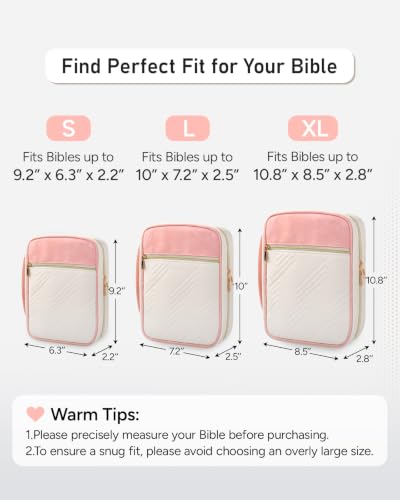 BellaHold Bible Cover Case for Women Quilted Bible Case with Handle Strap - color: White & Pink, size: XS/S