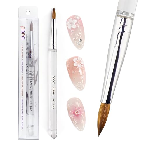 PANA Pure Kolinsky Hair Nail Brush - Round Clear Acrylic Handle (Size 6) - for Acrylic Nail Application, Nail Extension, Manicure Pedicure Salon Beginner and Professional - color: Clear, size: Size 6
