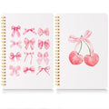 CNhoqc Pink Spiral Journal Notebook, 2 Pcs A5 Pink Bow Cherry Watercolor - color: Pink