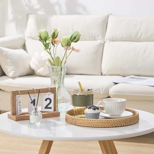 Round Rattan Tray with Mother of Pearl Inlay, Rattan Serving Tray with Wooden Base, Decorative Wicker Basket for Table Decor, Storage and Display of Coffee Bread Food Fruit (Checkerboard 13.5") - color: Checkerboard, size: 13.5"