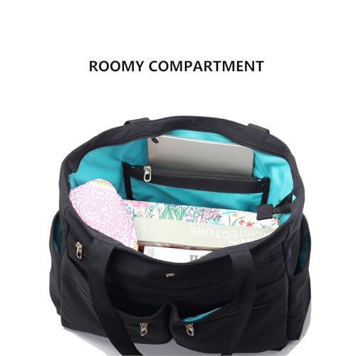Weekender Bag Carry On Bag Overnight Tote Travel Duffle with 13 Pockets for Travel,Work，Gym,Beach,Teacher,Nurse - color: BLACK