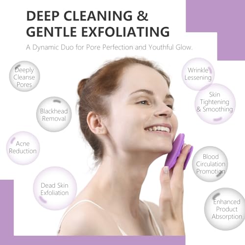 Silicone Face Scrubber 2 Pack, BEAUTAIL Manual Facial Cleansing Brush - color: Black+purple