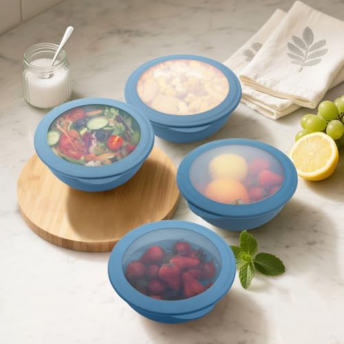 40OZ Wheat Straw Bowls Set with Lids, Camping Bowls with Lids,Blue - color: Blue, size: 40 OZ with Lid