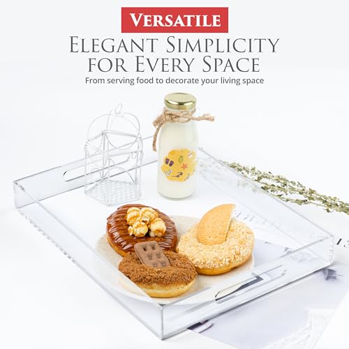 Acrylic Tray 16x12 with Cut Handles - Spill Proof Decorative Tray is an Ideal Countertop Organizer for Living Rooms, Ottoman Coffee Tables, Offices, Kitchens & Serving Guests - color: Transparent, size: 16" x 12" x 2"