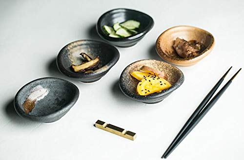 Colias Wing 3.5 Inch Retro Style Black&Coffee Stylish Design Multipurpose Porcelain Side Dish Bowl Seasoning Dishes Soy Dipping Sauce Dishes-Set of 5 - color: Set-of-5-TypeE