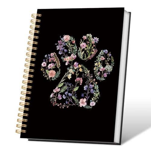 VONTP Black Cute Dog Paw Floral Journal Spiral Notebooks, 5.5x8.3 Inches - color: 004-Black