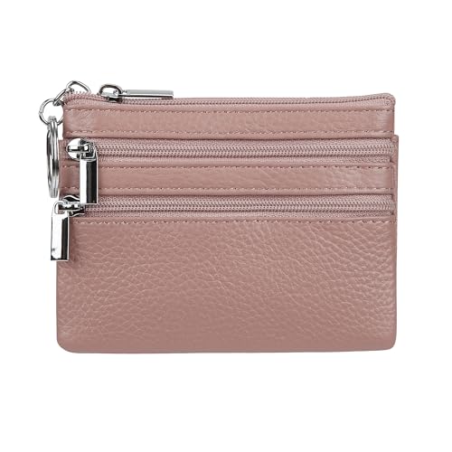 Women Genuine Leather Coin Purse Keychain Change Purse - color: Dark Pink