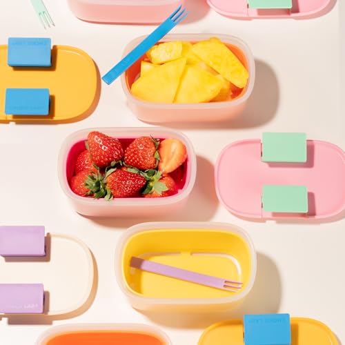 CHAKO LAB Fruit Storage Containerswith Removable Colander, Built-in fruit fork, Food Storage Containers with Lids 21oz(orange) - color: orange