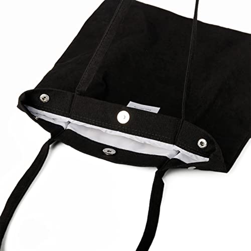 Corduroy Tote Bag Cute Tote Bags for Women Shoulder Bag with Inner Pocket for Work Beach Travel and Shopping Grocery - style: Black