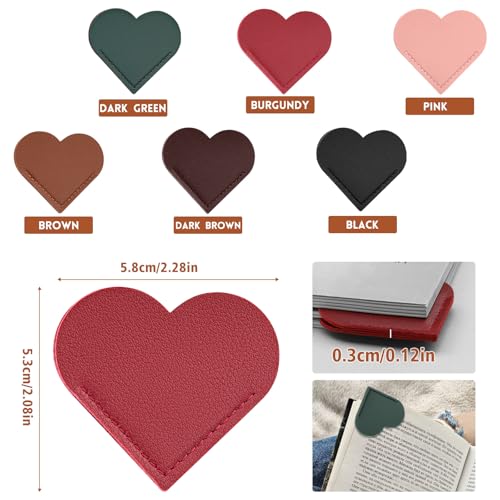 6 Pcs Leather Heart Bookmarks, Page Corner Bookmarks for Women - size: 6 Pcs (Leather Heart)