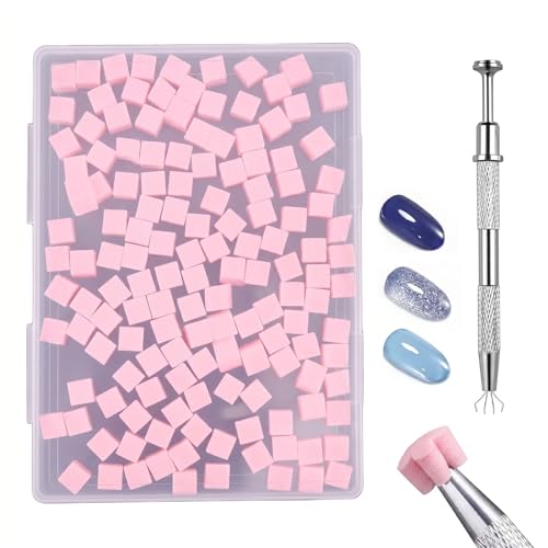 Soft Nail Sponges（150PCS）, Reusable Nail sponges,Nail DIY sponges, Nail Art sponges, 1PCS Grabbing Pen and Nail Brush Professional Accessories Manicure Salon Supplies (Rose red) - color: Rose red