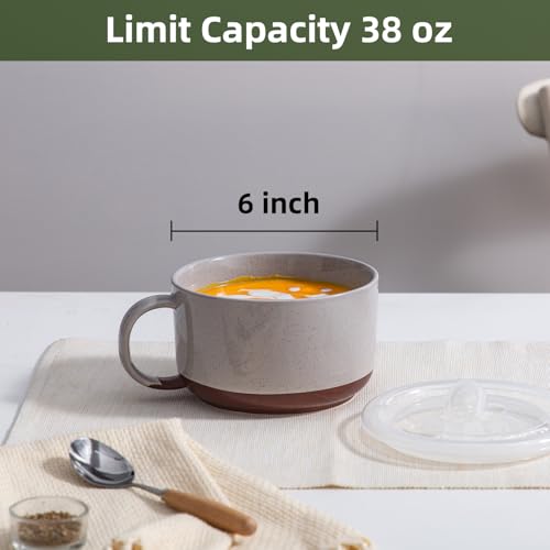 Jumbo Ceramic Soup Bowl with Lid, Microwave Safe - Grey - color: Gray, size: Set of 1