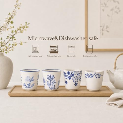 Japanese Style small tea cups set, Ceramic Espresso Cups, Cortado cups - color: Floral Pattern