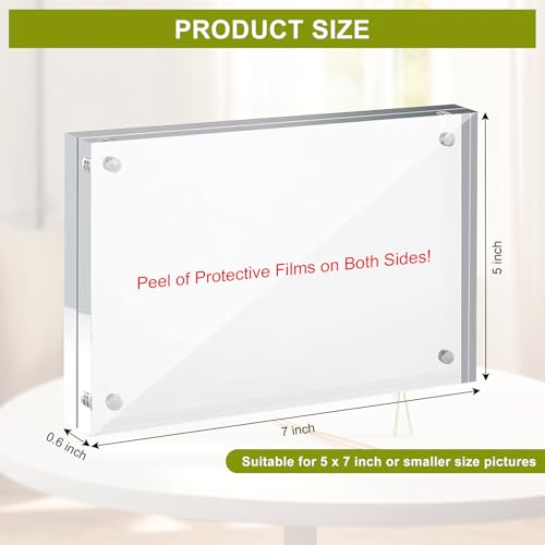 5x7 Acrylic Picture Frame 10 Pack, Clear Picture Frames Double Sided Magnetic Acrylic Frames Freestanding Photo Block Frame Desktop Display Floating Frameless Frame Stand - size: 5"x7"