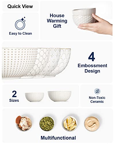 LE TAUCI Small Bowls 12 OZ, Ice Cream Bowl, Ceramic Embossment Stoneware Bowl, Bowls Set for Dessert, Fruits, Side Dishes, Suit For Housewarming - 4.5 Inch, Set of 4, Arctic white - size: 4.5 INCH