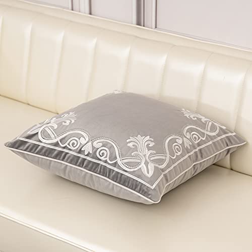 Aeckself European Floral Pillow Cover 20x20 Inch, Luxury Velvet Embroidered Decorative Throw Pillow Cover for Couch Bedroom Living Room, Grey and White - color: Gray, size: 20" x 20" (Pack of 1)