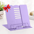 MSDADA Book Stand Metal Reading Rest Book Holder Adjustable Cookbook Documents Holder Portable Sturdy Bookstands for Recipes Textbooks with Page Clips Birthday Gifts for Girls Mom Students(Purple) - color: Purple