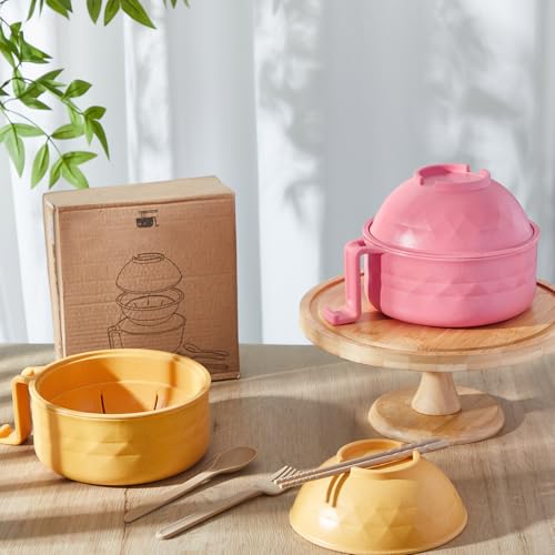 2 Sets 40 oz Microwave Ramen Bowl with Handles, Pink,Yellow - color: Pink,Yellow