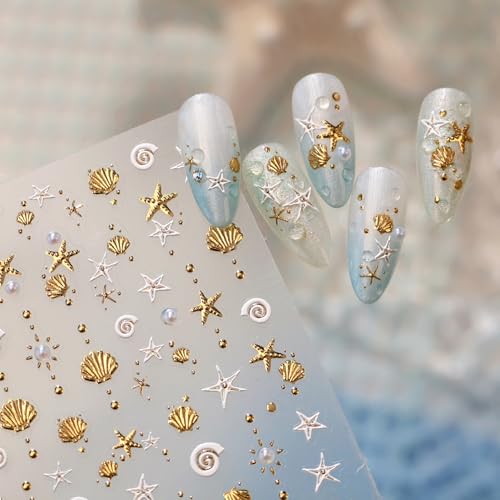 5D Embossed Under The Sea Stickers for Nail Art Jelly Fish Self-Adhesive Nail Art Decals for Women Nail Supplies Art Design Stickers (TL-480) - style: TL-480