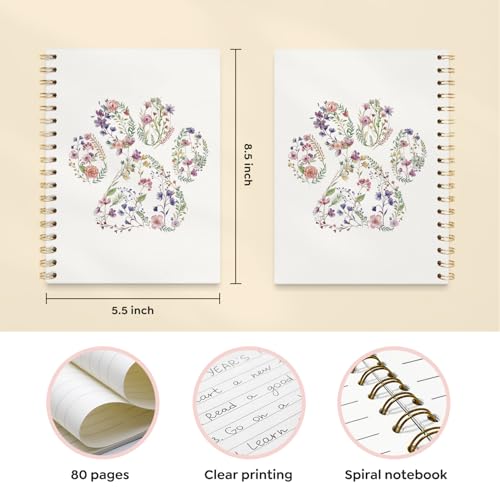 VONTP Cute Dog Paw Floral Journal Notebooks, 5.5x8.3 Inches - color: 001-Dog