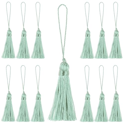 48Pcs Mini Bookmark Tassels Handmade Keychain Silky Tassel - color: Light Blue