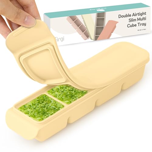 1.7 oz/4 Sections Silicone Ice Cube Freezer Tray with Lid, 100% Food-Grade Platinum Silicone,Leak Resistance & Dishwasher Safe for Baby Food Prep,Breast Milk,Purees - Korean Made, Beige - color: Beige, size: 1.7oz/4ct â 1 Pack