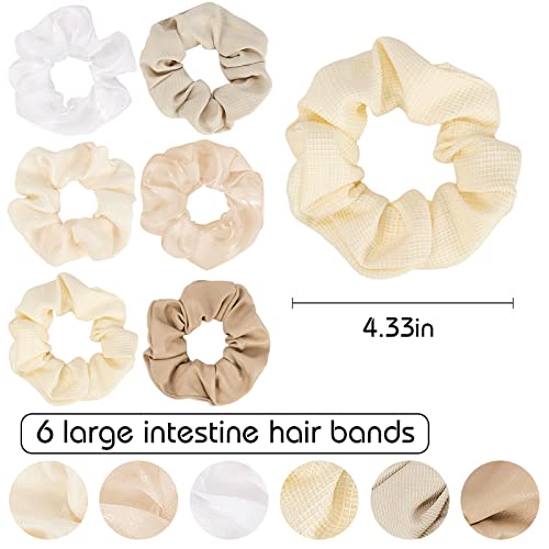 Matte Scrunchies for Hair 6PCS Cotton Scrunchies for Women Girl Thick Hair Ultra Textured Soft Ponytail Holder Nude Scrunchie Hair Accessories for Women - color: Beige 6PCS