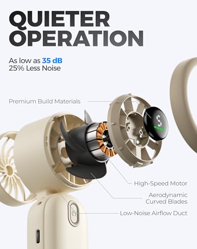 Diveblues Quiet Mini Portable Handheld Fan 30ft/s, 4000mAh Battery - color: Vanilla Cream