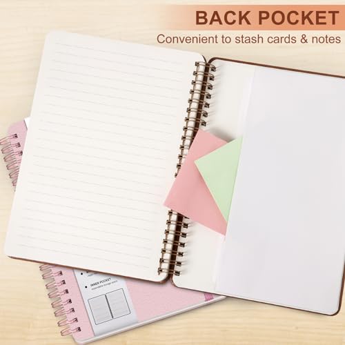 Lined Spiral Journal Notebook, A5 Hardcover Leather Notebook for Work, 5.7''×8.2'', 100GSM Thick Paper Spiral Bound Journaling Notebooks for Women & Men Office School Note Taking Business, Brown - color: Brown, size: A5
