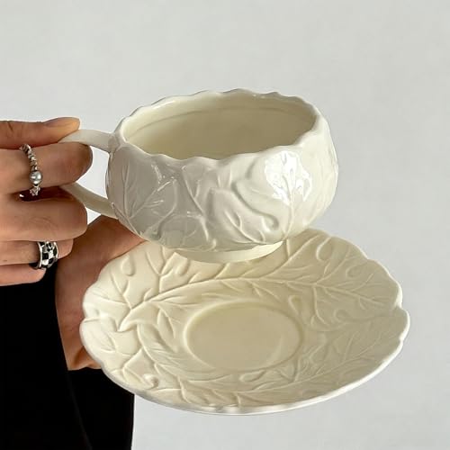 KAMMAK Tea Cups and Saucers Set of 2, 10 oz Porcelain Coffee Cups, SY005 - size: 8CZSY005