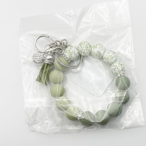 Unpafcxddyig Silicone Bead Keychain Bracelet Wristlet Key Ring - color: Army Green