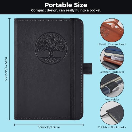 Small Journal Notebook Pocket Notebook, 3.7" x 5.7", A6, Black, 3 Pack - color: 3 Black Tree, size: A6