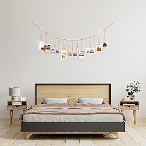 KLOGTSIND Hanging Photo Display with Clips, Wood Bead String Photo Banner