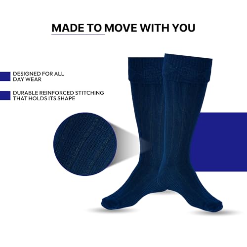 Scottish Bubbles And Square Kilt Hose for Men, Ribbed Socks for USA Shoe Sizes - color: Navy Blue, size: Medium
