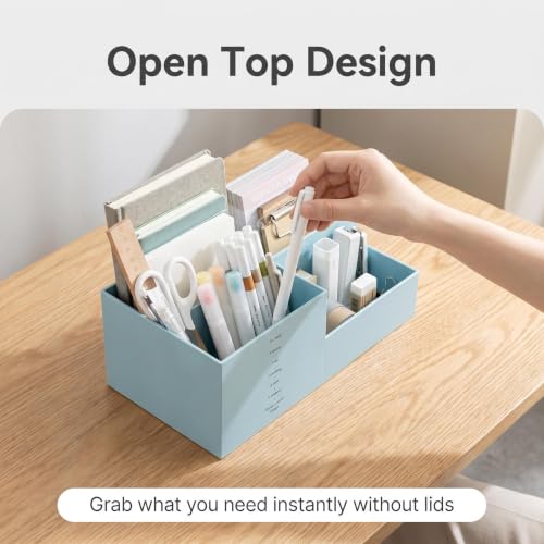 Jekelife Desk Organizer,3 Compartment Desktop Organizer, Multi-Functional Stationery Pen Holder for Office Supplies Blue - color: Blue, size: A